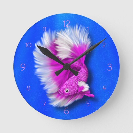 White and Hot Pink Siamese Fighting Fish Runde Wanduhr (Vorderseite)