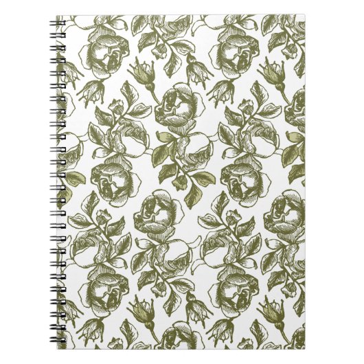 White and Imitate Gold Rose Muster Notebook Notizblock (Vorderseite)