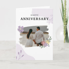 White and Lila Simple Happy Anniversary Card Karte