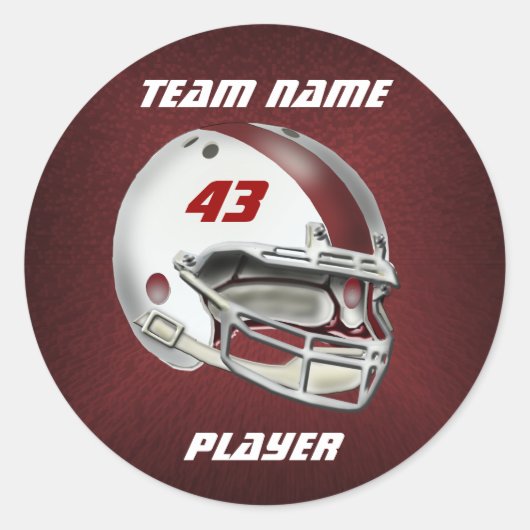 White and Maroon Football Helmet Runder Aufkleber (Vorderseite)