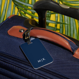 White and Navy Blue Modern Monogram Luggage Tag Gepäckanhänger