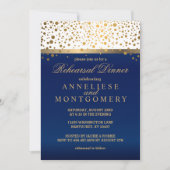 White and Navy, Gold Confetti - Probe Dinner Einladung (Vorderseite)