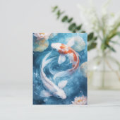 White and Orange Koi Fish Swirling in Lotus Pond Postkarte (Stehend Vorderseite)