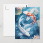 White and Orange Koi Fish Swirling in Lotus Pond Postkarte (Vorne/Hinten)