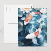 White and Orange Koi Fish Swirling in Lotus Pond Postkarte (Vorne/Hinten)