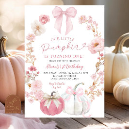 White and Pink Bow Coquette Pumpkin 1st Birthday  Einladung