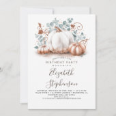 White and Pink Gold Pumpkins Fall Harvest Geburtst Einladung (Vorderseite)