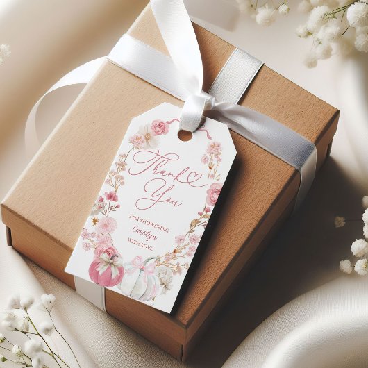 White and Pink Little Pumpkin Baby Showmarke Geschenkanhänger