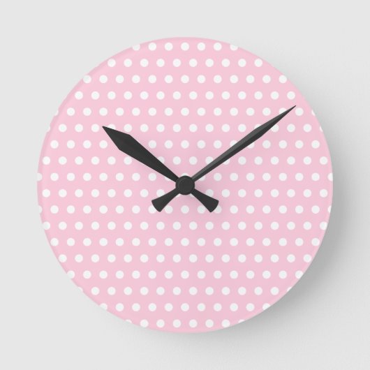 White and Pink Polka Dots Pattern. Runde Wanduhr (Vorderseite)
