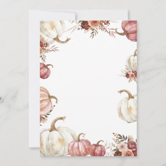 White and Pink Tea Party Pumpkin Baby wird brauen Einladung (Rückseite)