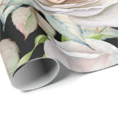 White and Pink Watercolor Roses  Black Background Geschenkpapier (Rolleneckpunkt)