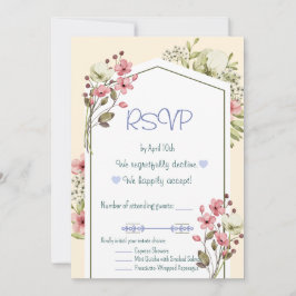 White And Pink Wildflowers Geometric RSVP Card Einladung