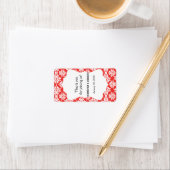 White and Poppy Red Damask Wedellip Balm Label Adressaufkleber (Insitu)