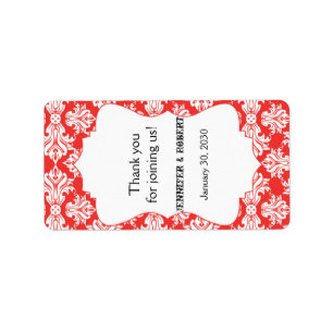 White and Poppy Red Damask Wedellip Balm Label Adressaufkleber