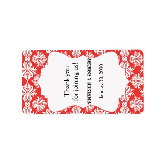 White and Poppy Red Damask Wedellip Balm Label Adressaufkleber (Vorne)