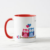 White and Red Ceramic Mug with Romantic Owl Couple Tasse (Links)