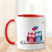 White and Red Ceramic Mug with Romantic Owl Couple Tasse