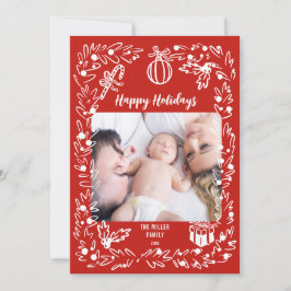 White and red Christmas Photo Card whimsical Feiertagskarte