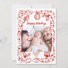 White and red Christmas Photo Card whimsical Feiertagskarte