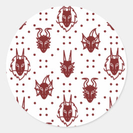 White and Red Crimson Fantasy Dragon Dot Pattern Runder Aufkleber