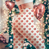 White and Red Lipstick Kiss Print Leggings