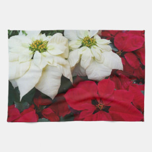 White and Red Poinsettias II Weihnachtsfeiertage Geschirrtuch