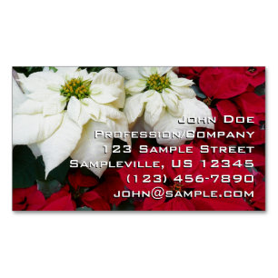 White and Red Poinsettias II Weihnachtsfeiertage Magnetische Visitenkarte