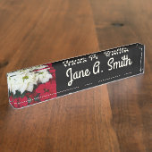 White and Red Poinsettias II Weihnachtsfeiertage Namensplakette (Seite)