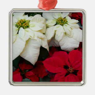 White and Red Poinsettias II Weihnachtsfeiertage Ornament Aus Metall