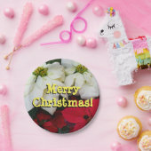 White and Red Poinsettias II Weihnachtsfeiertage Pappteller (Party)