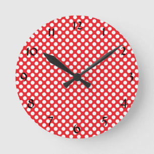 White and Red Polka Dot Runde Wanduhr