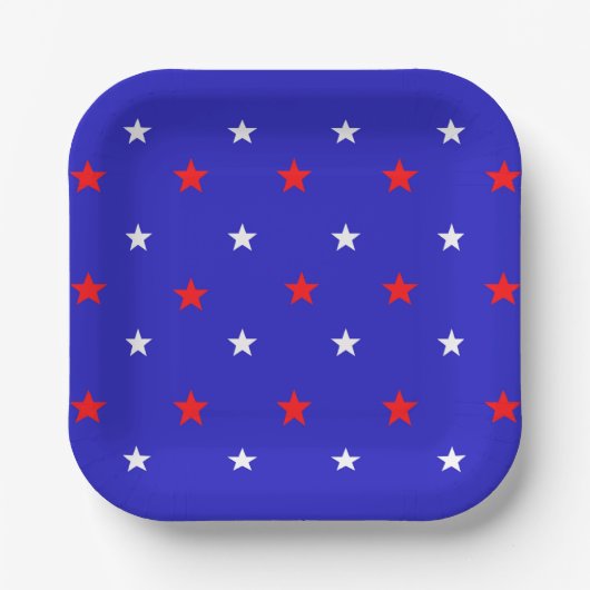 White and Red Stars - Starry Sky Pattern Pappteller (Vorderseite)