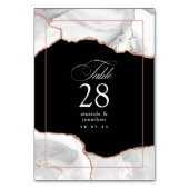 White and Rose Gold Agate Wedding Tischnummer (Rückseite)