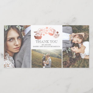 White and Rose Gold Floral Wedding Vielen Dank Dankeskarte