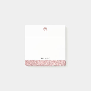 White and Rose Gold Imitate Glitzer Elephant & Bor Post-it Klebezettel