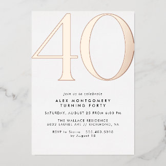 White and Rose Gold | Modern Glam 40th Birthday Folieneinladung
