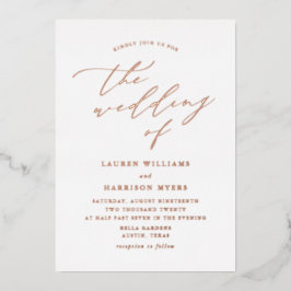 White and Rose Gold Script Foto Hochzeit Folieneinladung