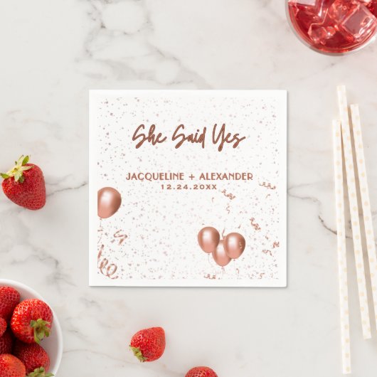 White and Rose Gold She Said Yes Napkins Serviette (Beispiel)