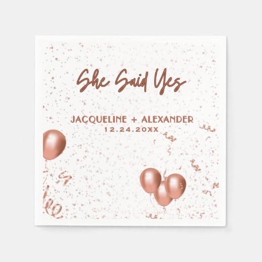 White and Rose Gold She Said Yes Napkins Serviette (Vorderseite)