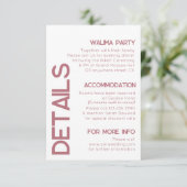 White and Rose Gold Typografy Wedding Details Begleitkarte (Stehend Vorderseite)