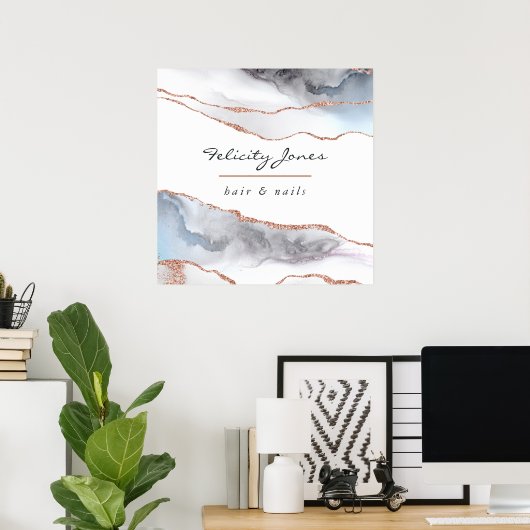 White and Rosen Gold Agate Business Poster (Heimbüro)