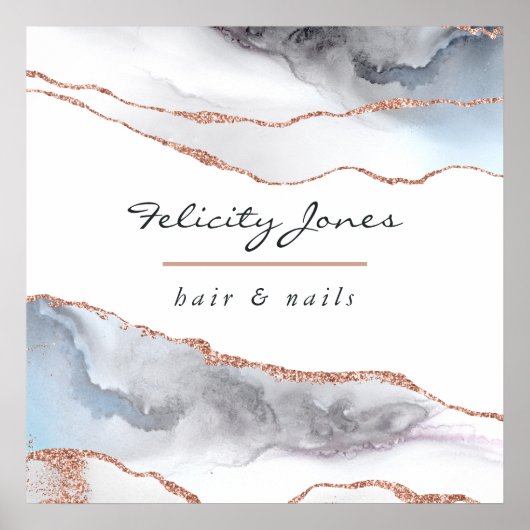 White and Rosen Gold Agate Business Poster (Vorne)