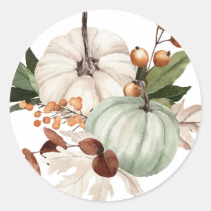 White and Sage Green Pumpkins Erntedank Runder Aufkleber