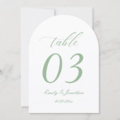 White and Sage Green Wedding Table Number Einladung (Rückseite)