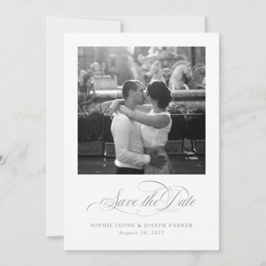 White and Sage Italian Elegance Two Foto QR Code Save The Date (Vorderseite)