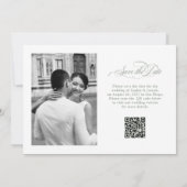 White and Sage Italian Elegance Two Foto QR Code Save The Date (Rückseite)