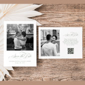 White and Sage Italian Elegance Two Foto QR Code Save The Date