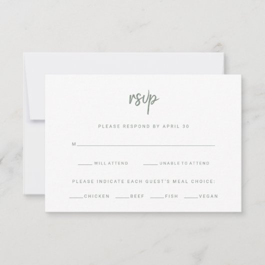 White and Sage Modernes Skript | Wahl zum Hochzeit RSVP Karte (Vorderseite)