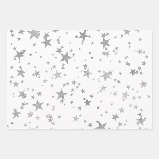 White and Silver Celestial Star Wrapping Paper Geschenkpapier Set (Vorderseite 2)