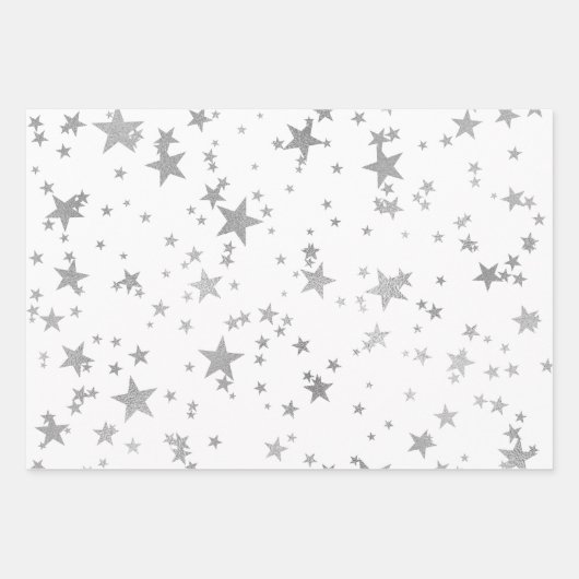 White and Silver Celestial Star Wrapping Paper Geschenkpapier Set (Vorderseite)